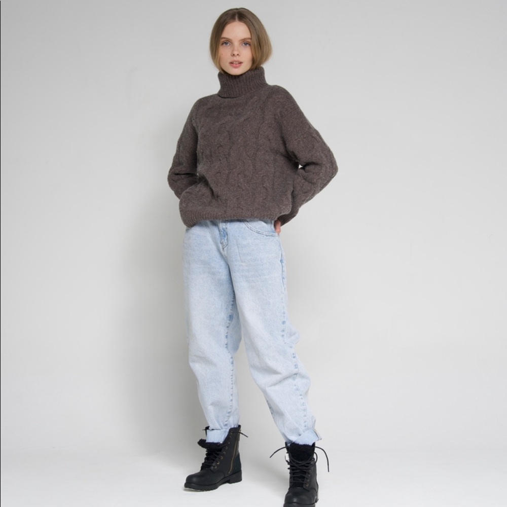 Merino wool cashmere Turtleneck oversized sweater Cable knit Womens knitwear